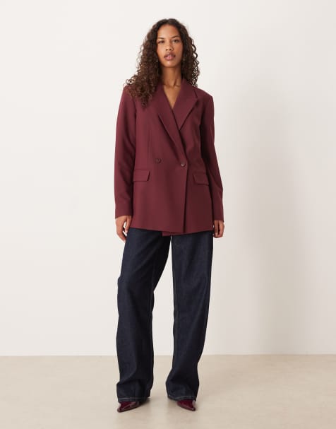 ASOS DESIGN double breasted blazer in dark cherry