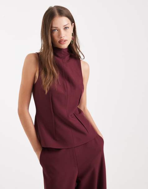 ASOS DESIGN tailored high neck top co-ord  in dark cherry