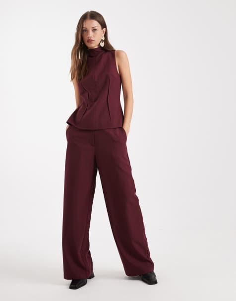 ASOS DESIGN – Ciemnowiśniowy elegancki zestaw: top i spodnie - view 1