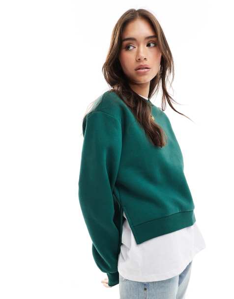 ASOS DESIGN – Ciemnozielona bluza dresowa z asymetrycznym brzegiem - view 1