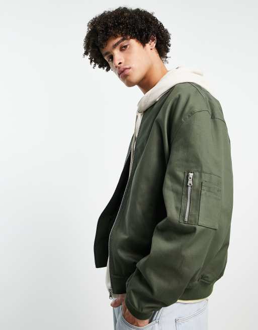 ASOS DESIGN – Ciemnozielona bomberka oversize z kieszenią