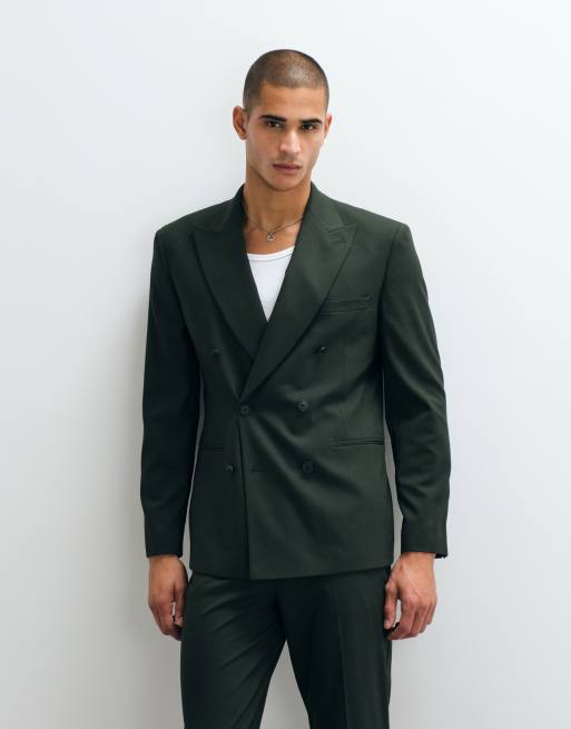ASOS DESIGN – Ciemnozielony dopasowany garnitur z dwurzędową marynarką, 2 z 3