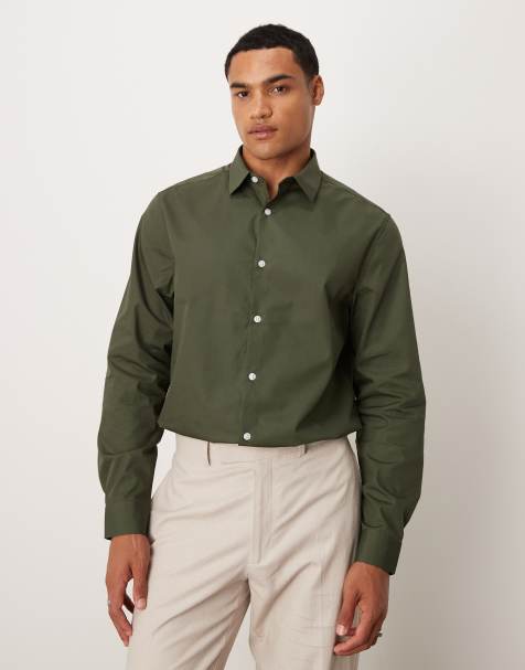 ASOS DESIGN – Ciemnozielona elegancka koszula o regularnym kroju z popeliny easy iron - view 1