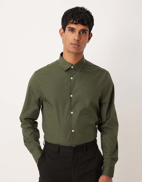 ASOS DESIGN formal easy iron poplin regular shirt in dark green