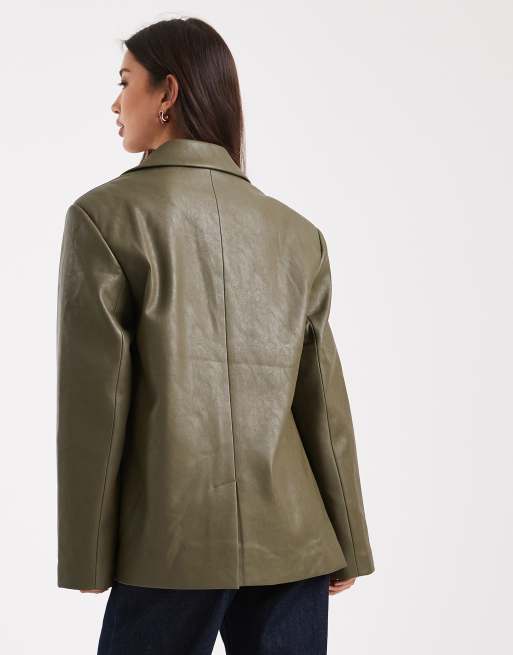 ASOS DESIGN – Ciemnozielona elegancka marynarka oversize z imitacji skóry, 4 z 4