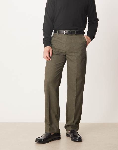 ASOS DESIGN smart straight leg trousers in dark green slub