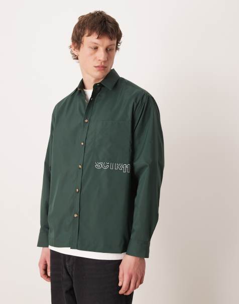 ASOS DESIGN – Ciemnozielona koszula oversize z grafiką z przodu - view 1