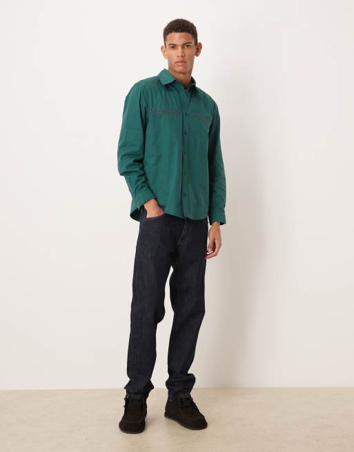 ASOS DESIGN – Ciemnozielona koszula popelinowa z haftem, 2 z 5