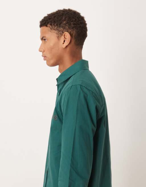 ASOS DESIGN – Ciemnozielona koszula popelinowa z haftem, 4 z 5