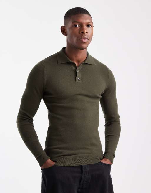 ASOS DESIGN – Ciemnozielona koszulka polo z fakturowanej dzianiny o kroju podkreślającym sylwetkę