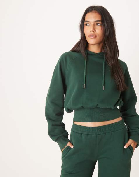 ASOS DESIGN – Ciemnozielona krótka bluza z kapturem, część zestawu - view 1