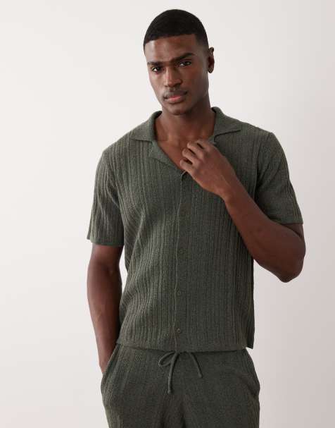 ASOS DESIGN – Ciemnozielona luźna koszulka polo z dzianiny zapinana na guziki, część zestawu - view 1