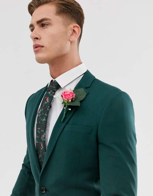 ASOS DESIGN − Ciemnozielony garnitur o dopasowanym kroju, 2 z 3