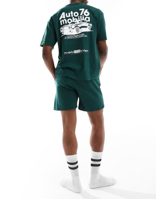 ASOS DESIGN – Ciemnozielona piżama z grafiką z napisem „Auto 76”
