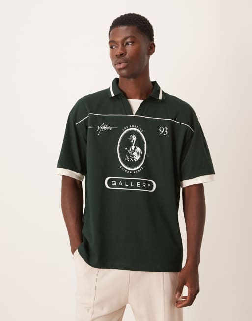 ASOS DESIGN – Ciemnozielona sportowa koszulka polo oversize z wypustkami