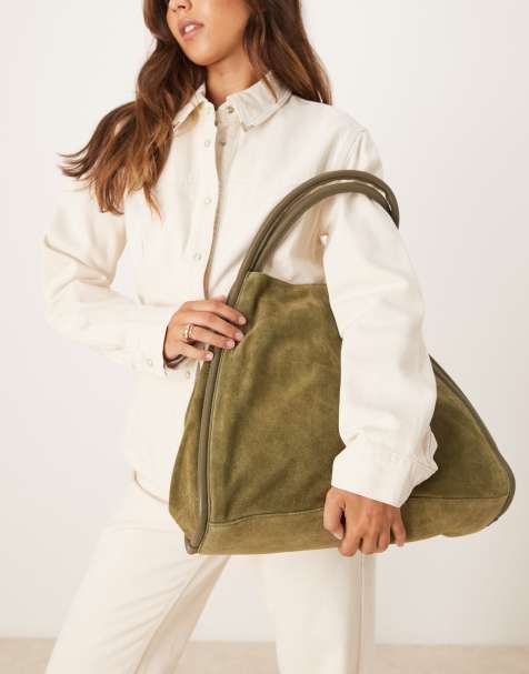 ASOS DESIGN – Ciemnozielona zamszowa torba typu tote z rurkową wypustką - view 1