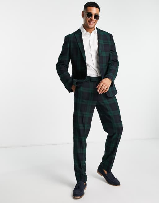 ASOS DESIGN – Ciemnozielone dopasowane spodnie garniturowe w szkocką kratę, 4 z 4