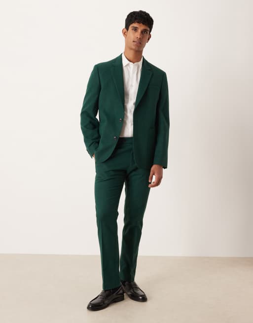 ASOS DESIGN – Ciemnozielony dopasowany garnitur z mieszanki wełny, 2 z 3