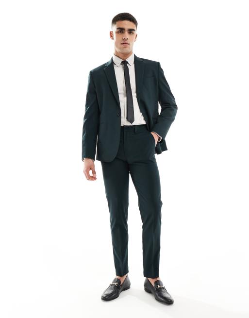 ASOS DESIGN – Ciemnozielone dopasowane spodnie garniturowe