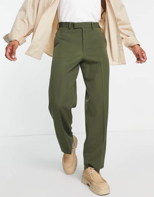 ASOS DESIGN – Ciemnozielone eleganckie spodnie z szerokimi nogawkami