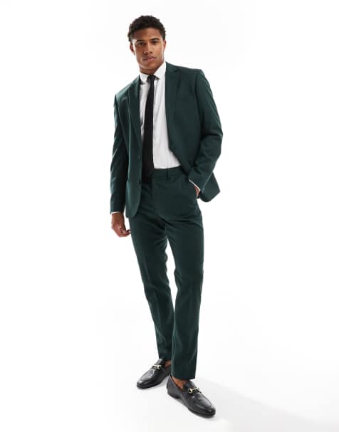 ASOS DESIGN – Ciemnozielone obcisłe spodnie garniturowe w jodełkę - view 1