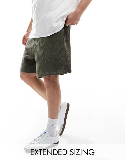 ASOS DESIGN – Ciemnozielone prążkowane szorty welurowe oversize
