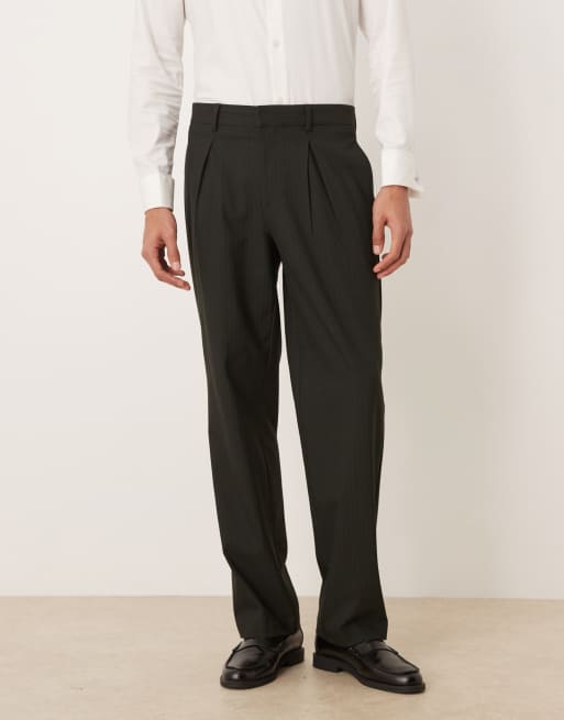 ASOS DESIGN – Ciemnozielone spodnie garniturowe z prostymi nogawkami, w prążki, 2 z 5