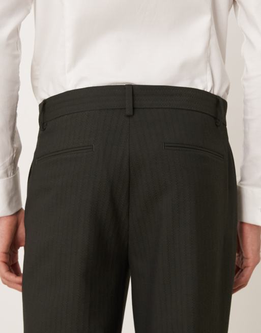 ASOS DESIGN – Ciemnozielone spodnie garniturowe z prostymi nogawkami, w prążki, 4 z 5