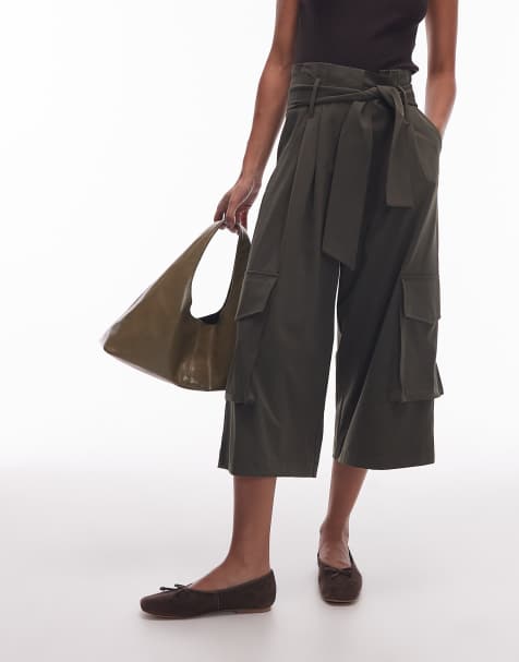 ASOS DESIGN utility pocket detail belted bermuda shorts in dark green