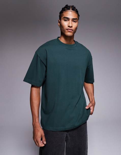 ASOS DESIGN – Ciemnozielony bardzo gruby T-shirt oversize - view 1