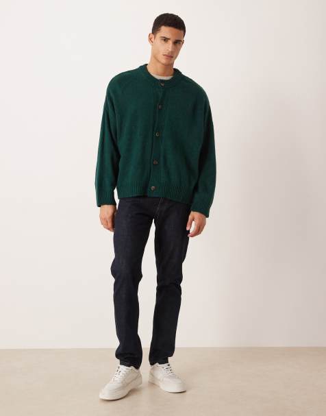 ASOS DESIGN super oversized boxy fit knitted crew neck cardigan in dark green