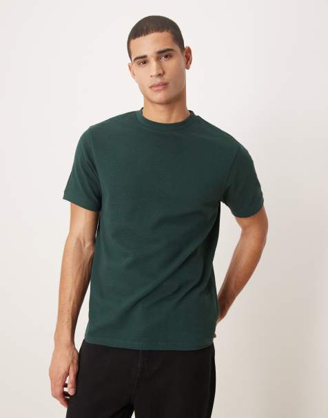 ASOS DESIGN – Ciemnozielony fakturowany T-shirt z okrągłym dekoltem - view 1