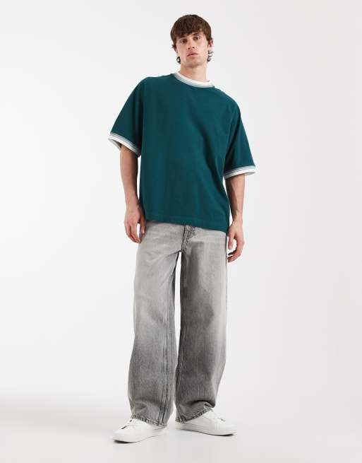 ASOS DESIGN – Ciemnozielony gruby T-shirt oversize z piki, 2 z 5