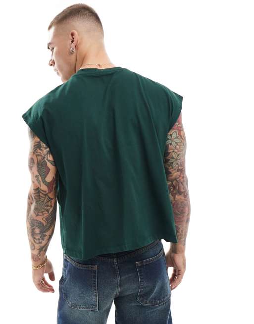 ASOS DESIGN – Ciemnozielony krótki T-shirt oversize bez rękawów, 2 z 4