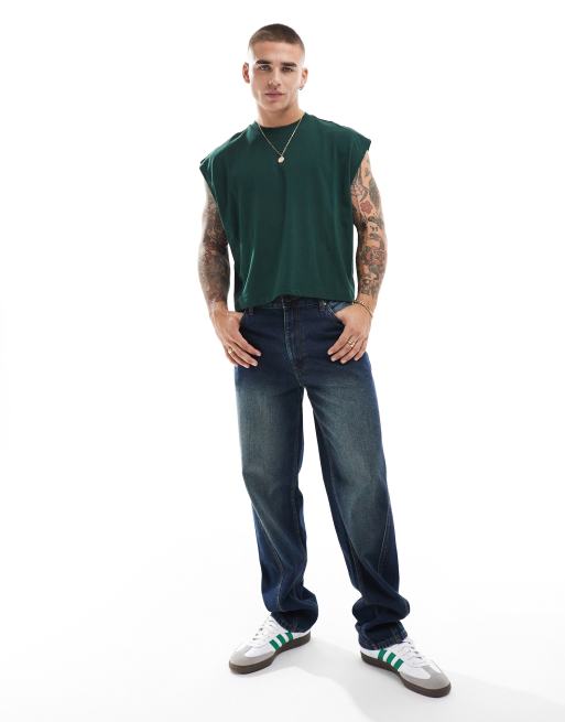 ASOS DESIGN – Ciemnozielony krótki T-shirt oversize bez rękawów, 3 z 4