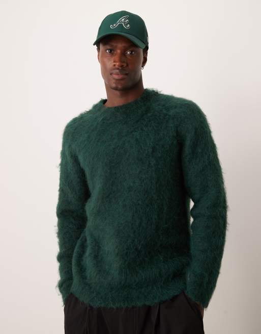 ASOS DESIGN – Ciemnozielony puszysty dzianinowy sweter