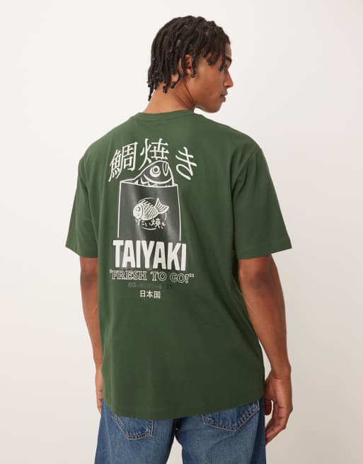 ASOS DESIGN – Ciemnozielony T-shirt o luźnym kroju z pamiątkową grafiką