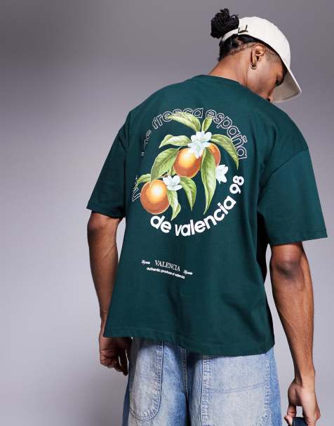 ASOS DESIGN – Ciemnozielony T-shirt o pudełkowym kroju oversize z letnią grafiką - view 1