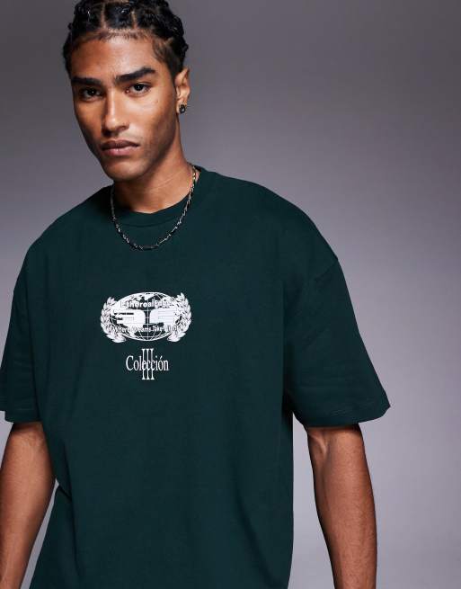 ASOS DESIGN – Ciemnozielony T-shirt oversize o pudełkowym kroju z grafiką z napisem Los Angeles
