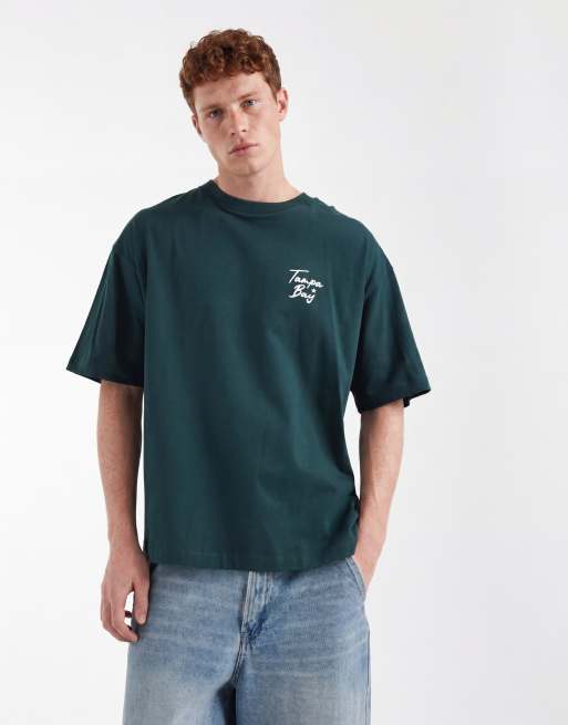 ASOS DESIGN – Ciemnozielony T-shirt oversize z grafiką tekstową, 2 z 5