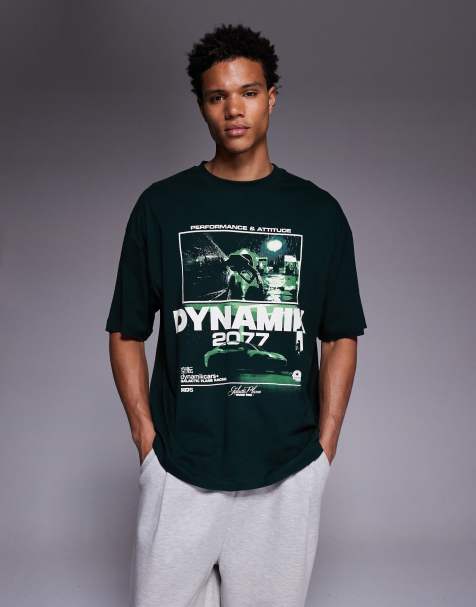 ASOS DESIGN – Ciemnozielony T-shirt oversize z grafiką uliczną - view 1