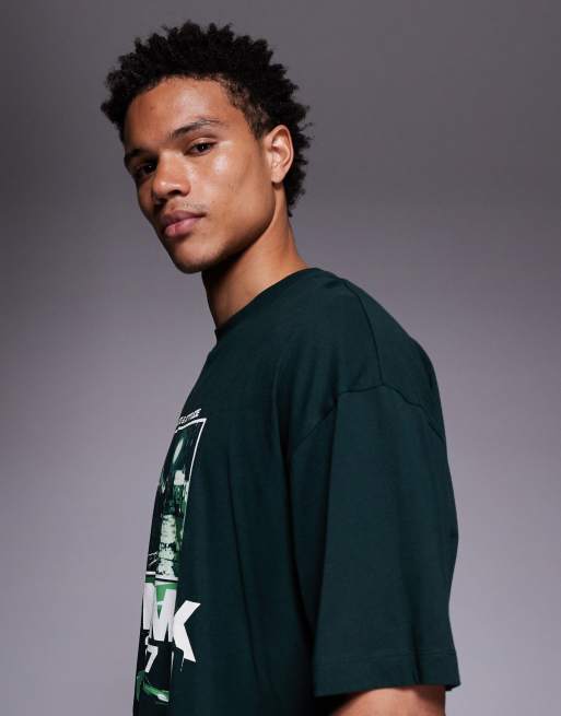 ASOS DESIGN – Ciemnozielony T-shirt oversize z grafiką uliczną, 4 z 5