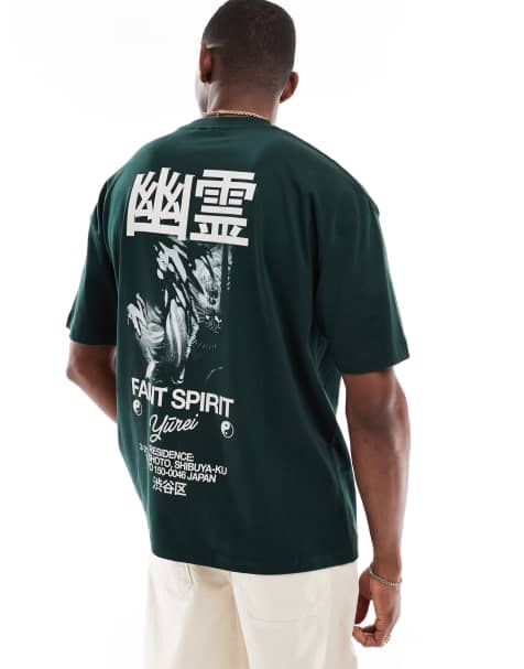 ASOS DESIGN oversized t-shirt with souvenir graphic in dark green 