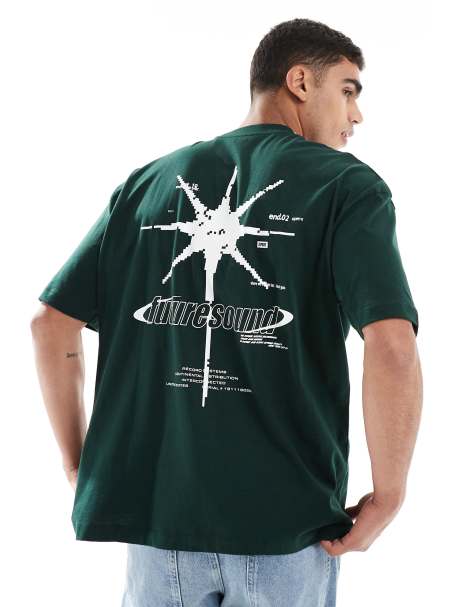 ASOS DESIGN – Ciemnozielony T-shirt oversize z nadrukiem miejskim na plecach - view 1