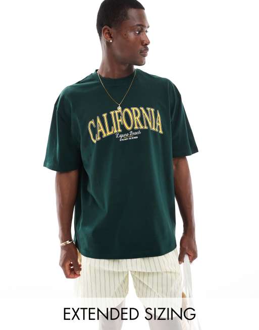 ASOS DESIGN – Ciemnozielony T-shirt oversize z napisem California