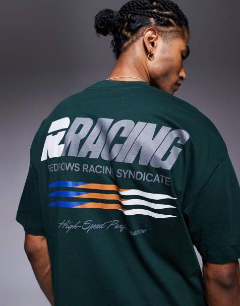 ASOS DESIGN oversized t-shirt with front and back sports graphic in dark green
