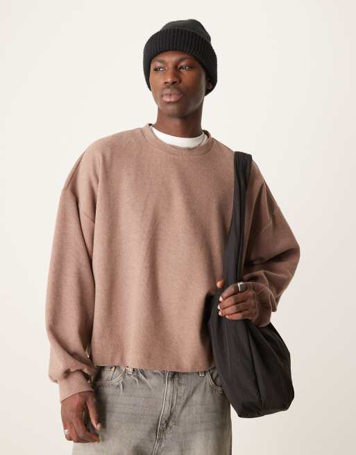 ASOS DESIGN – Cienki sweter o pudełkowym fasonie extreme oversize ze szczotkowanej prążkowanej dzianiny w kolorze latte