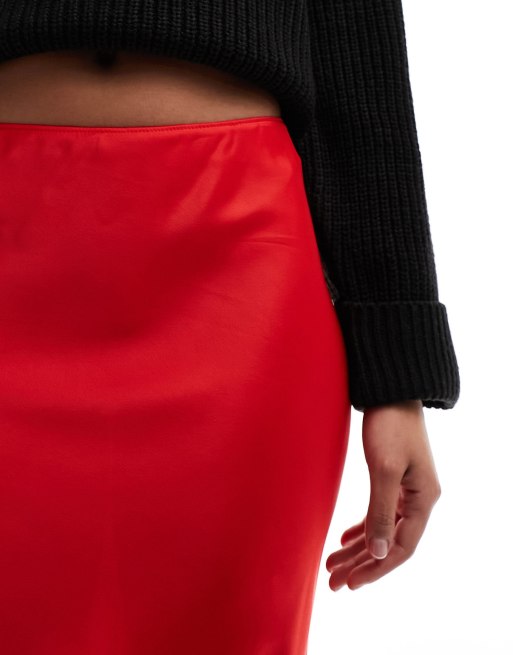 ASOS DESIGN – Cięta ze skosu czerwona satynowa spódnica midi, 4 z 5