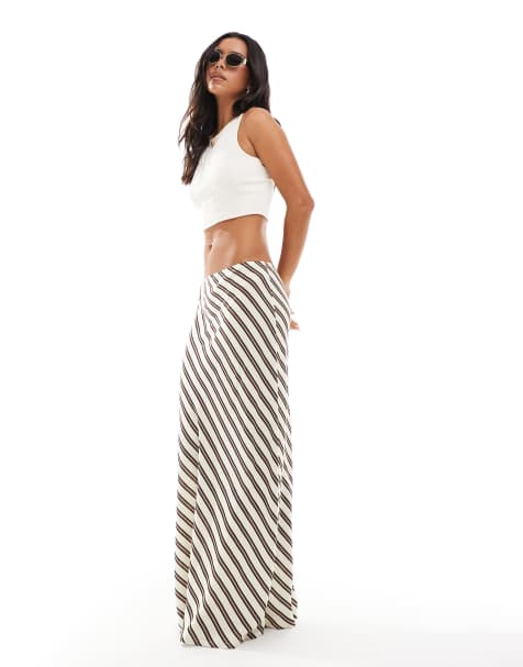 ASOS DESIGN linen blend bias cut maxi skirt in stripe