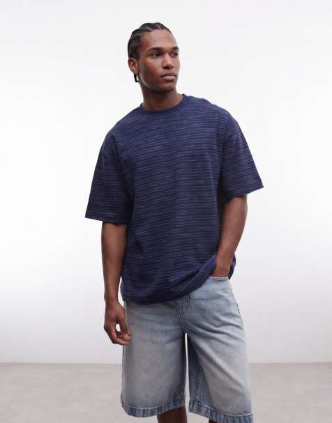 ASOS DESIGN ciężki oversize T-shirt z fakturowanej tkaniny w niebieskie paski - view 1
